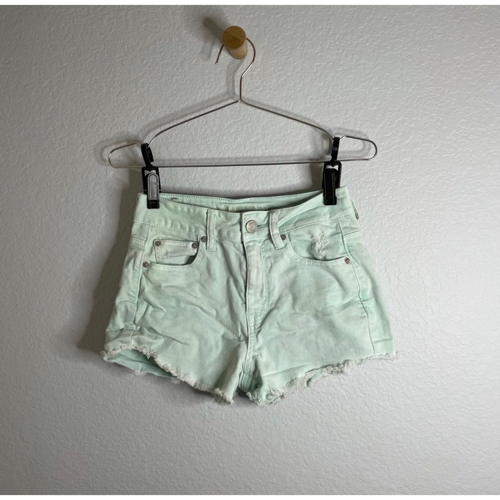 American Eagle Outfitters AE High Waisted Denim Shorts Mint Green Size 2